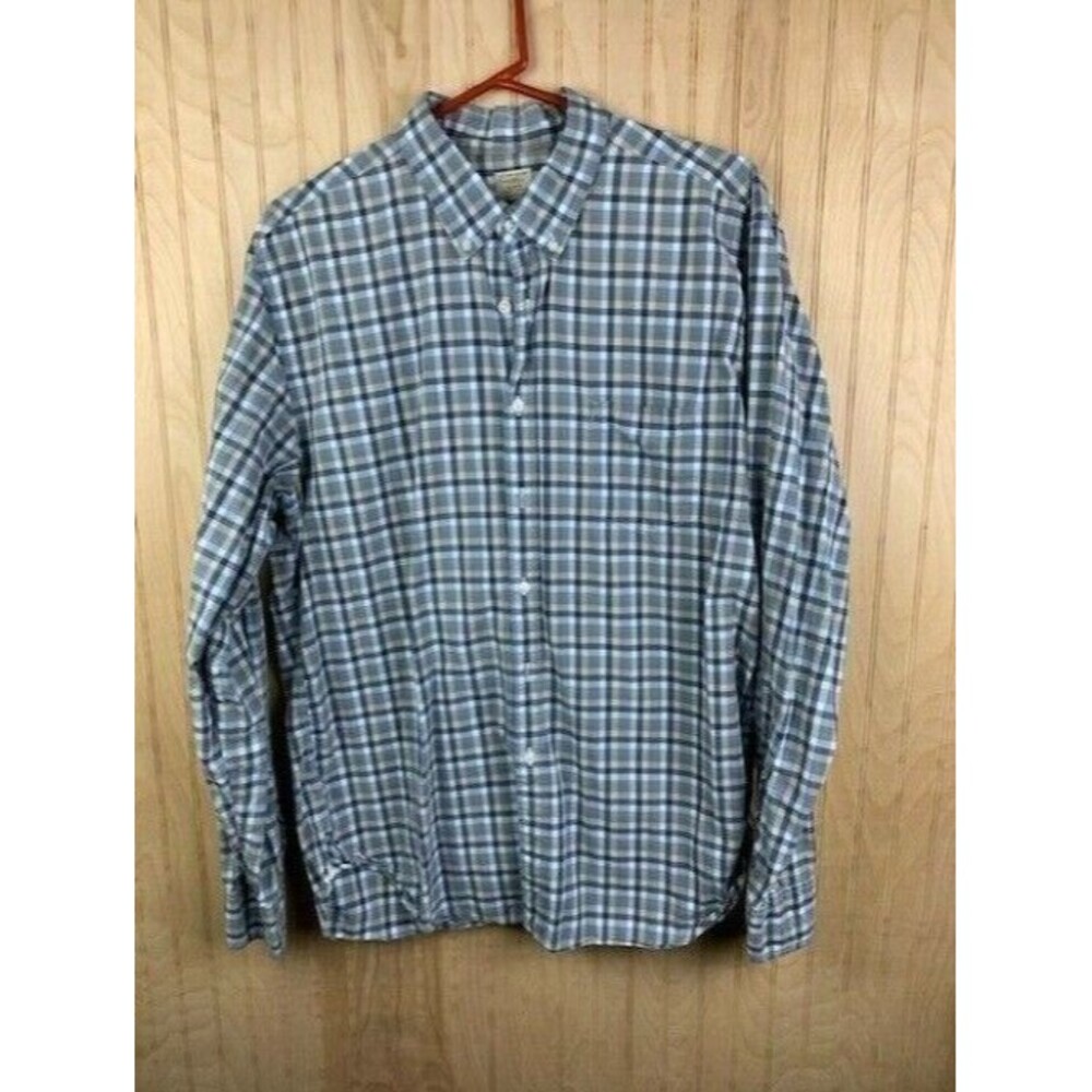 J Crew Mens Shirt Size XL 17 17 1/2 Blue Gray Plaid Long Sleeve Cotton
